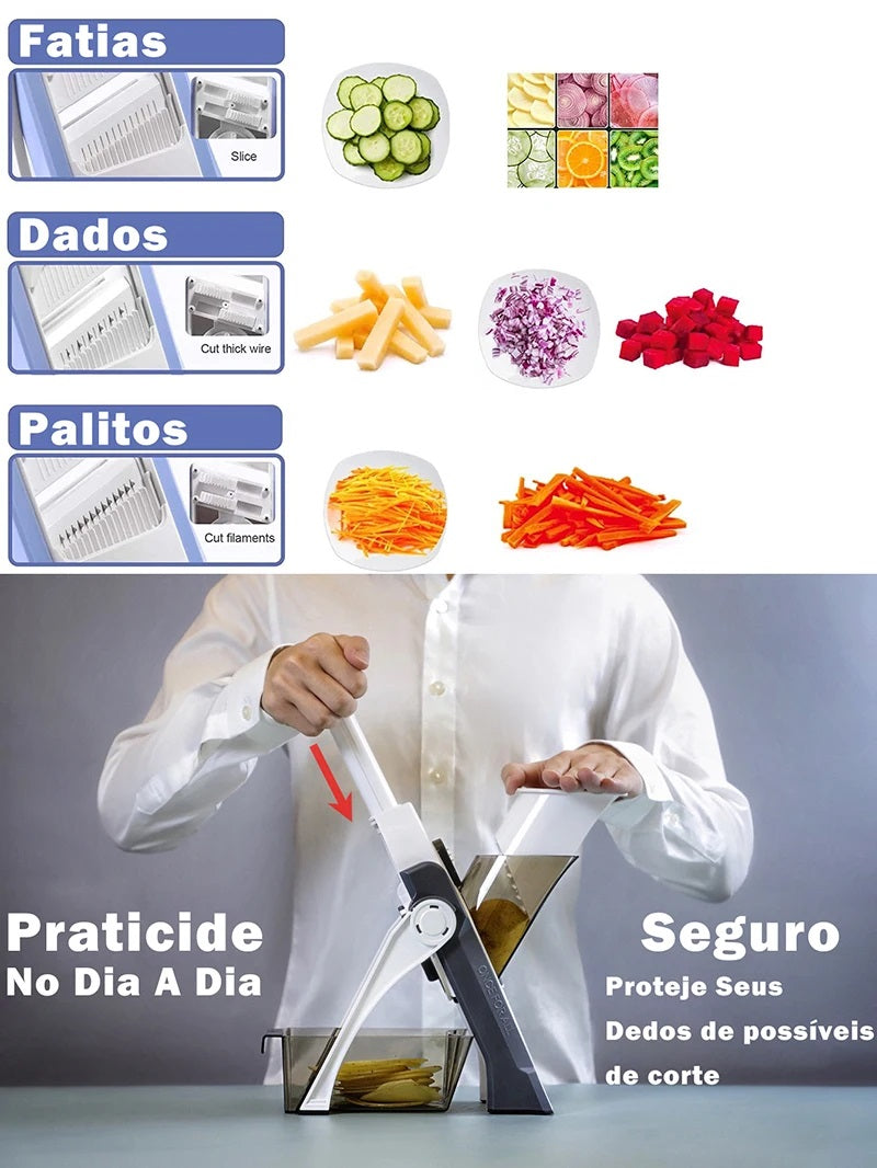 Cortador Fatiador Mandoline Multifuncional 5 Funções para Cortar Batata Legumes e Vegetais